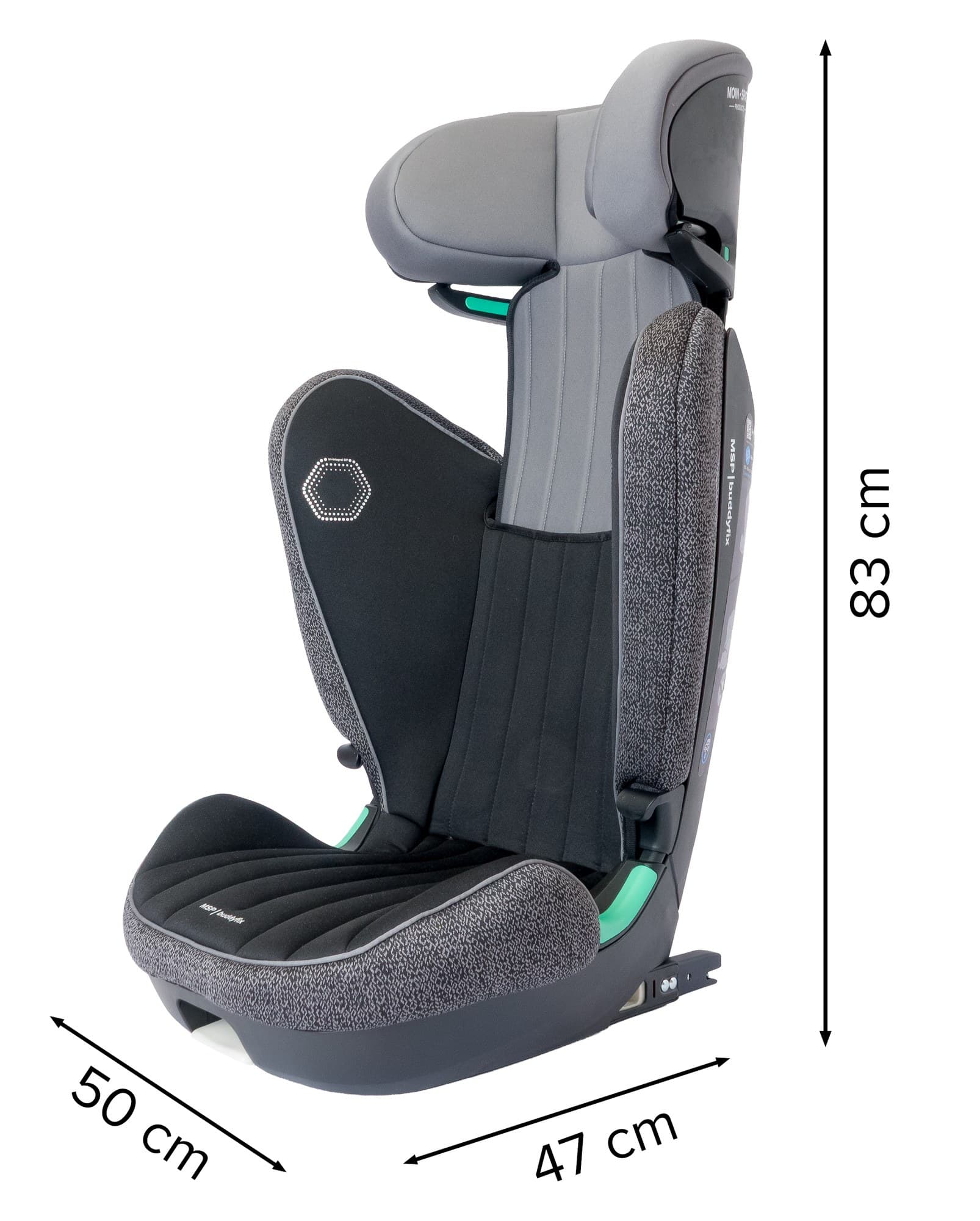 Headrest fully up:
83cm x 50cm x 47cm (h x w x d)
